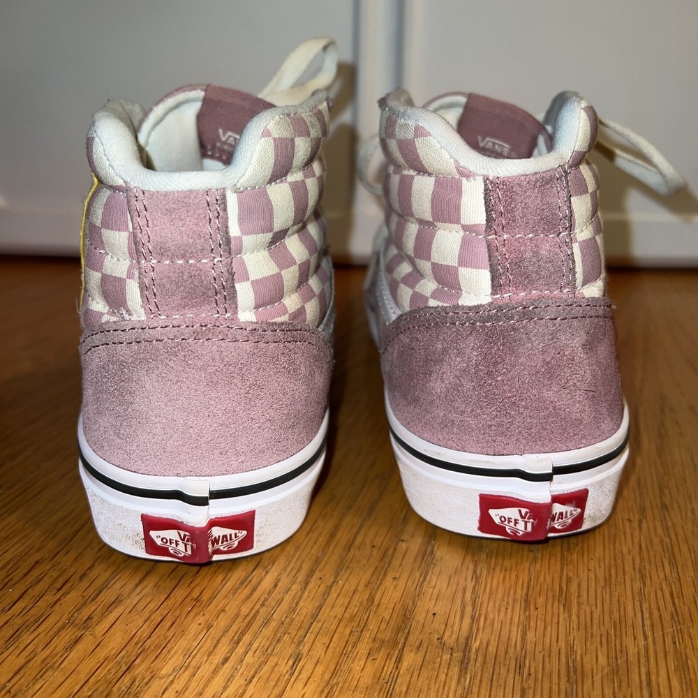 Vans Old Skool SK8 Hi Top Pale Pink Lace Up White Suede Womens Sz 7 Shoes Flower - Picture 4 of 7